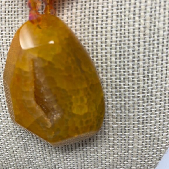 Amber Druzy Beaded Necklace Natural Statement Jewelry - Picture 5 of 12
